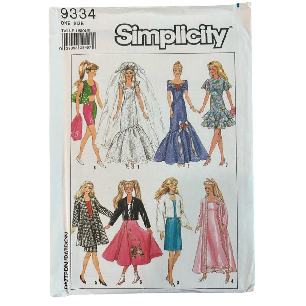 Simplicity Fashion Doll clothing Seeing Pattern Dig Craft Design 1989